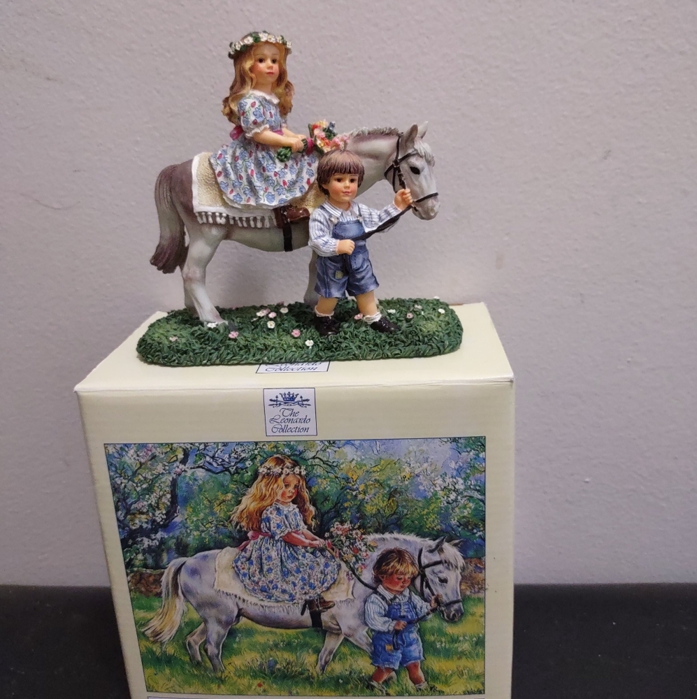 Charming Figurine of Girl on Horse with Boy